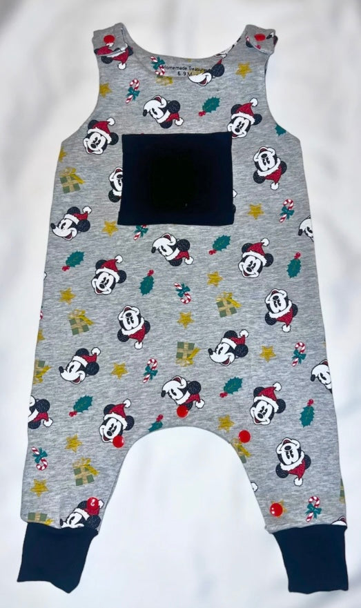 Grey Mickey Mouse Christmas Baby Romper