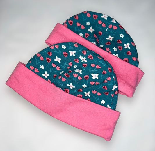 Blue Floral Baby Hat