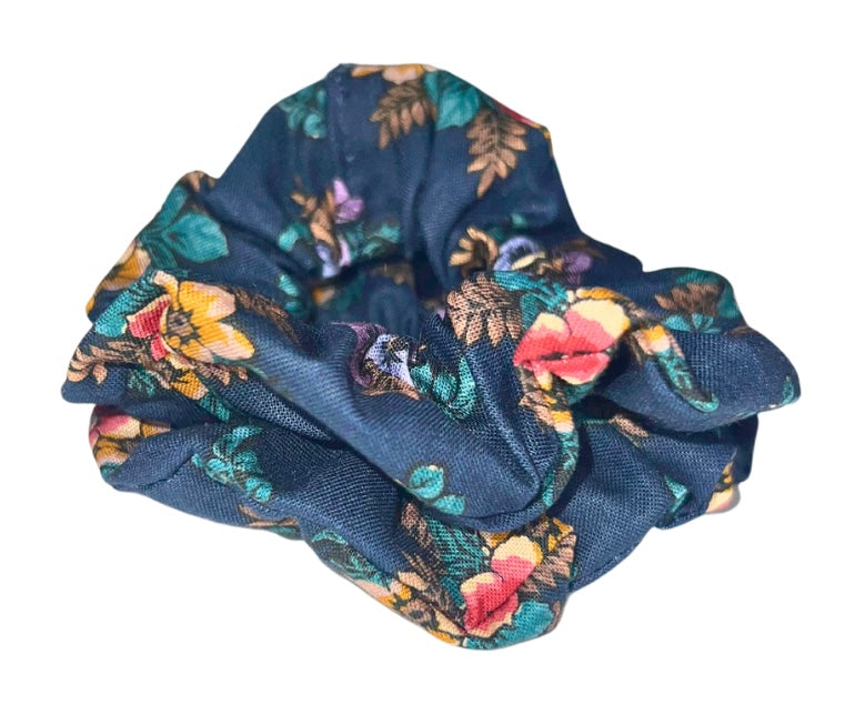 Navy Floral Scrunchie