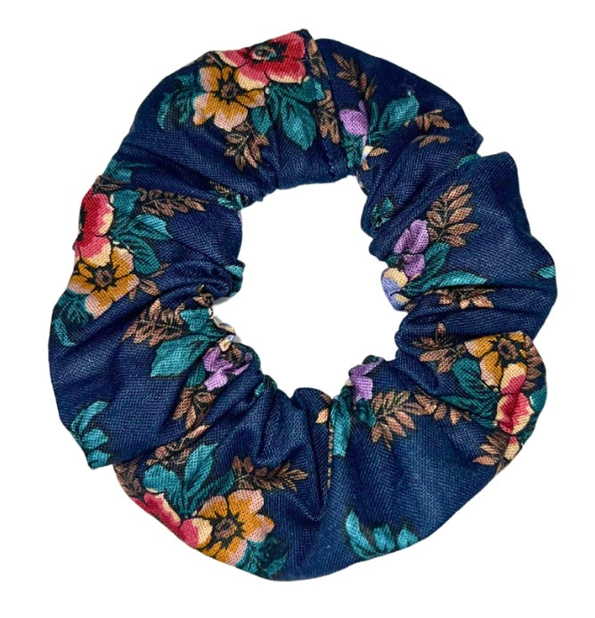 Navy Floral Scrunchie