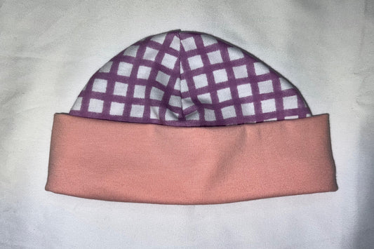 Purple Chequered Baby Hat